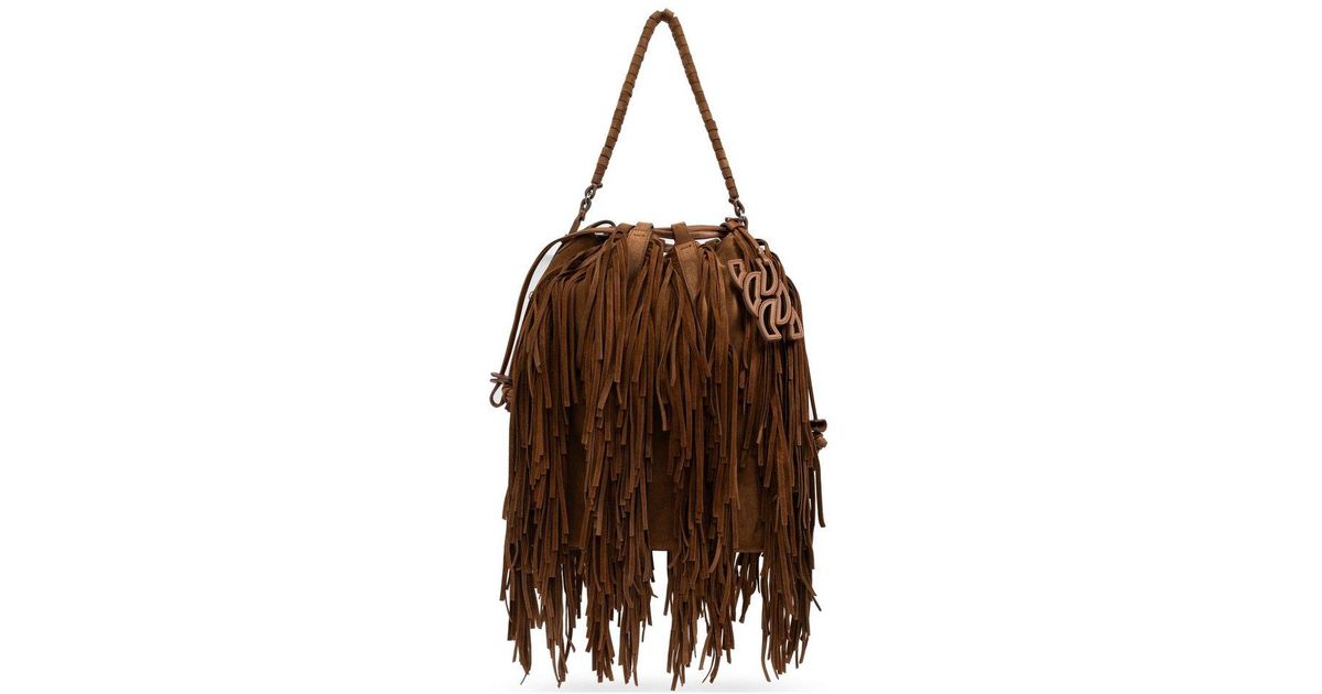 Casadei Dakota Drawstring Fringed Bucket Bag in Brown | Lyst