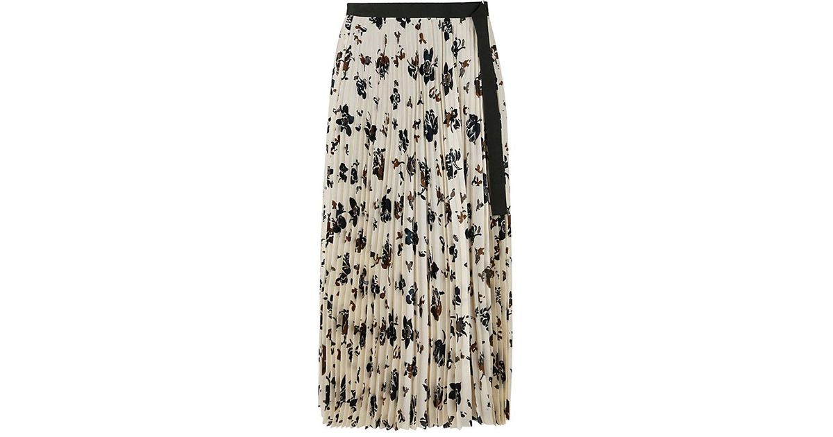 Sacai Floral Printed Buckle Fastened Midi Skirt in White   Lyst