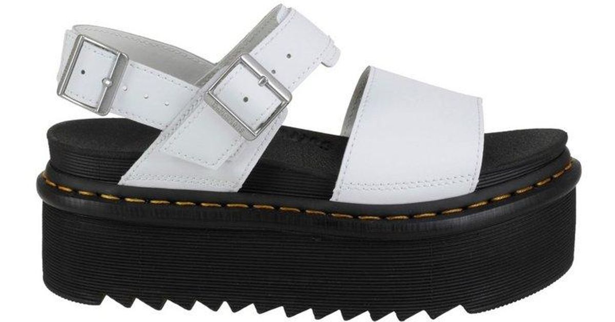 Dr. Martens Leather Voss Quad Platform Ankle Strap Sandals in White | Lyst