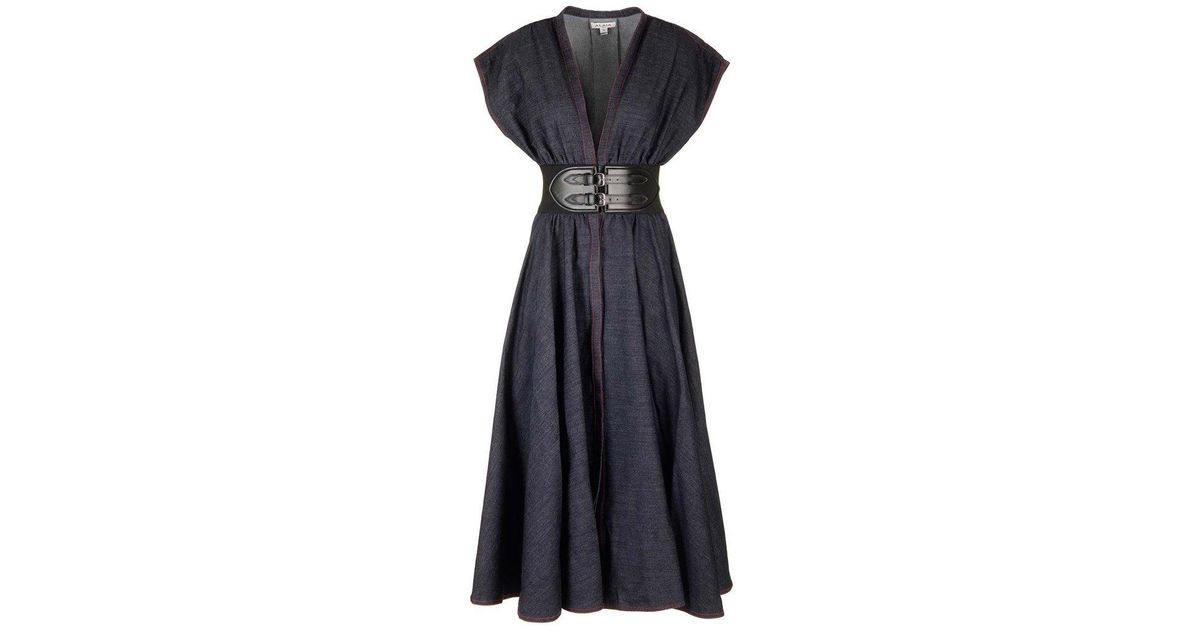Alaïa Denim Belted Dr in Blue | Lyst UK
