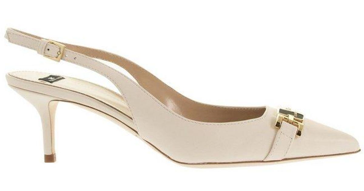 Elisabetta Franchi Leather Pointed Toe Slingback Pumps in White | Lyst UK