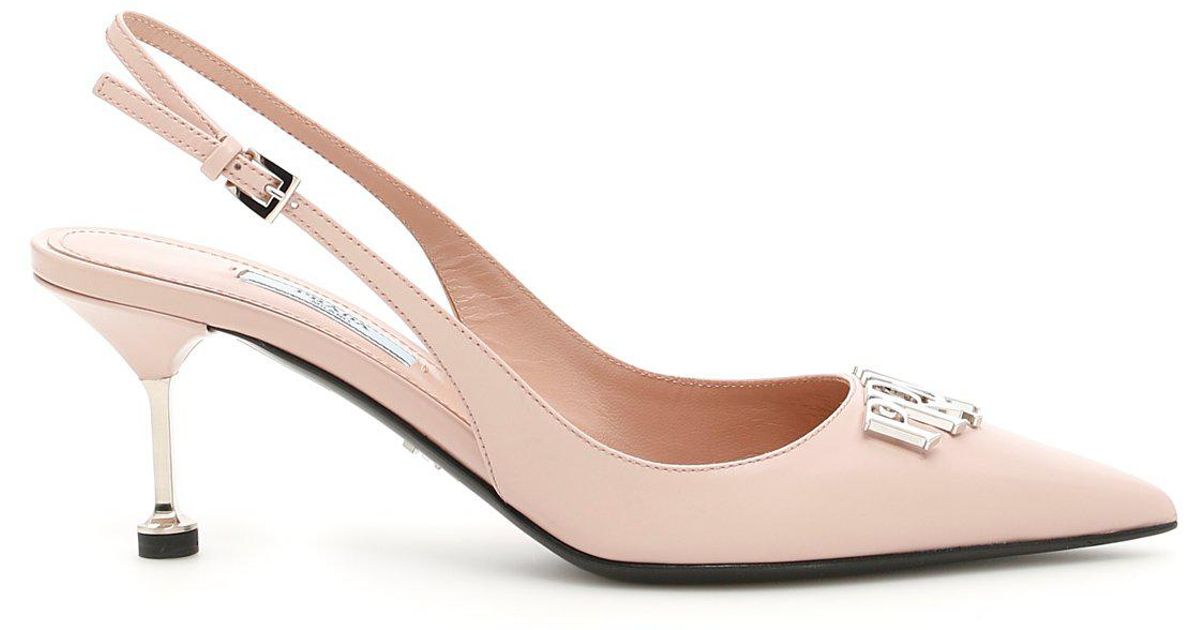 Prada Leather Sling Back Pointed Pumps in Pink - Lyst