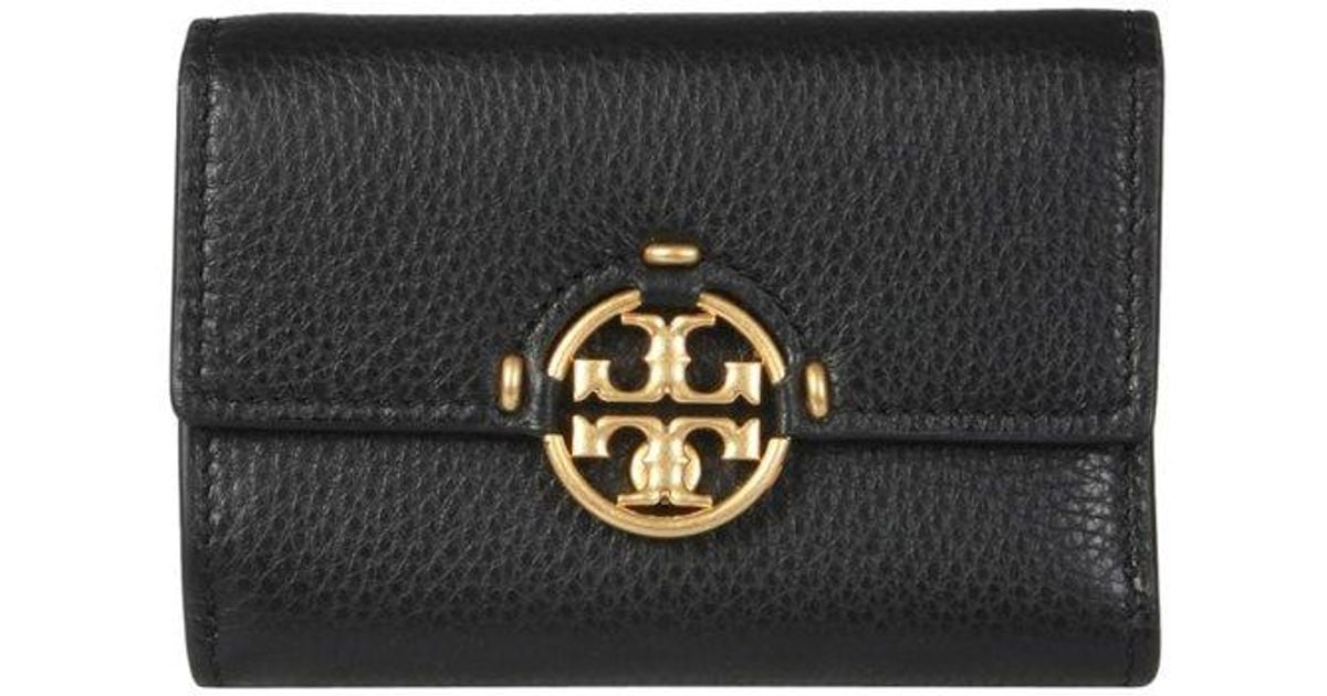 Tory Burch Leather Miller Medium Flap Wallet in Black Lyst UK