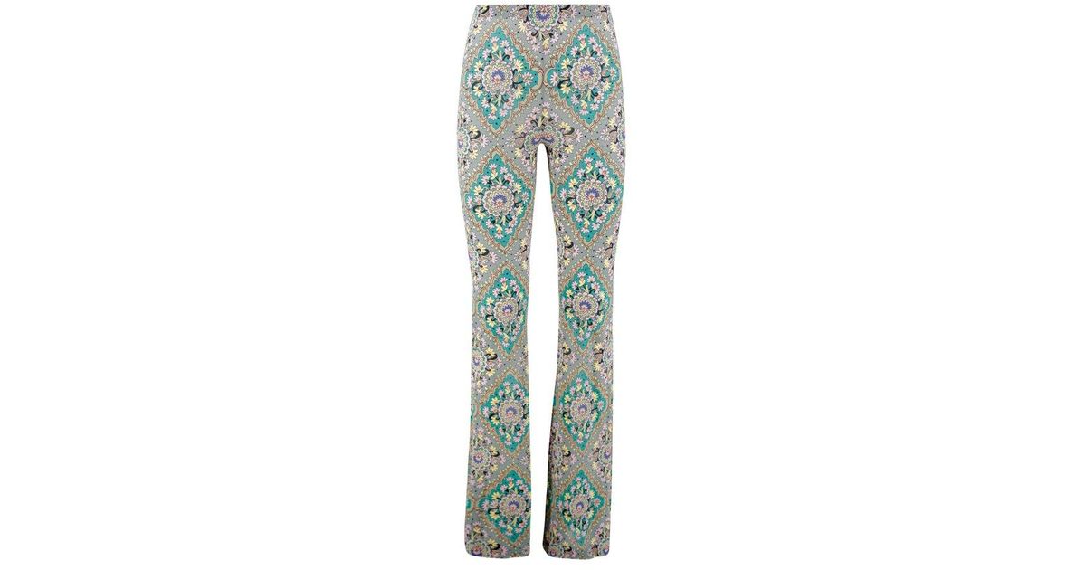 パンツ Etro Green Jersey Printed Flare Pants Semi-sheer flared jersey pants in multicoloured - Etro