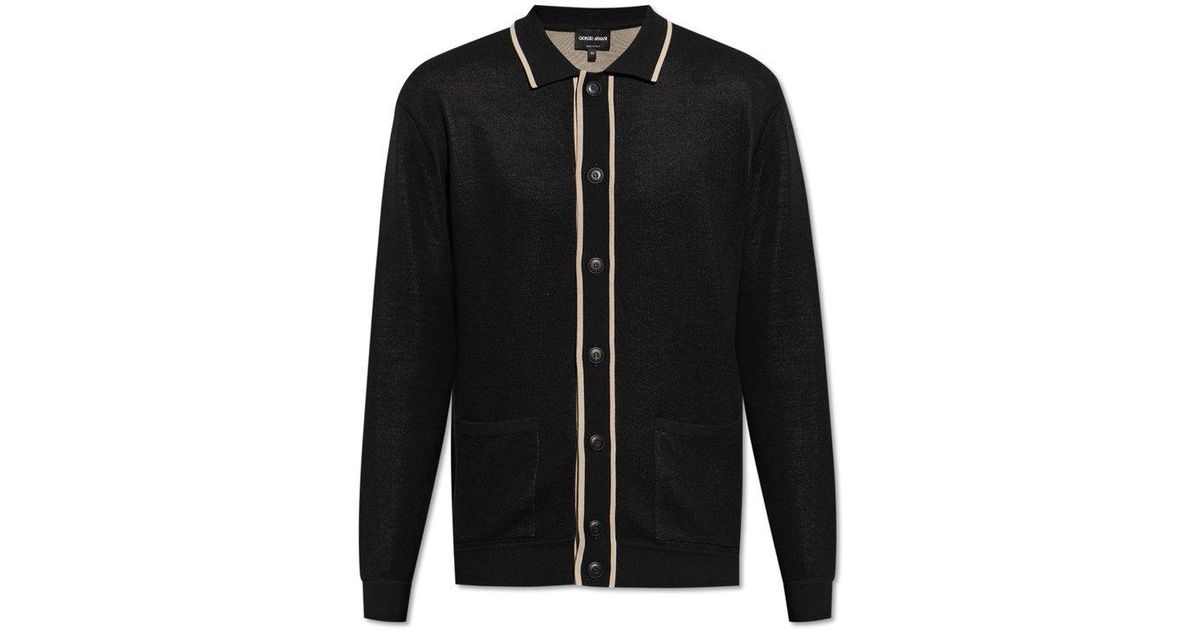 Armani Stripetrimmed Buttoned Cardigan in Black for Men Lyst UK