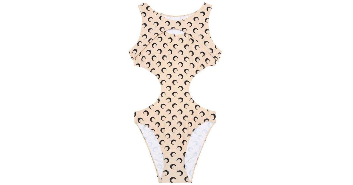 Marine Serre Moon Printed Cut-out Detailed Swimsuit in Metallic | Lyst