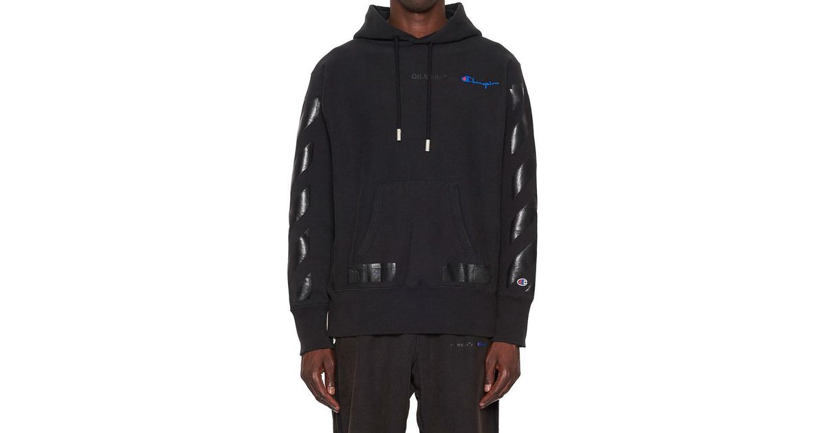 off white x champion hoodie black