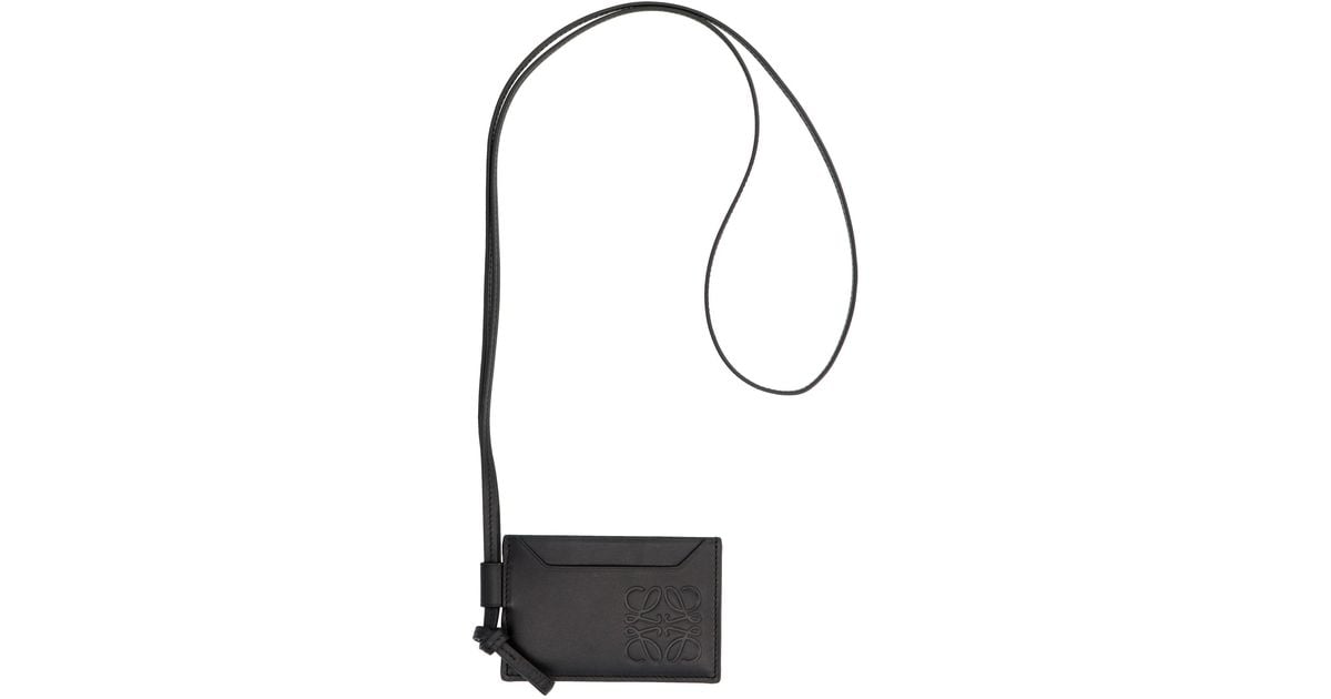 Loewe Leather Embossed Anagram Cardholder Necklace in Black for 
