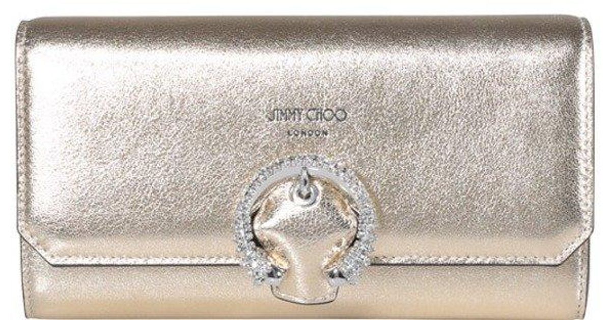 Jimmy Choo Logo Detailed Embellished Wallet in Metallic Lyst UK
