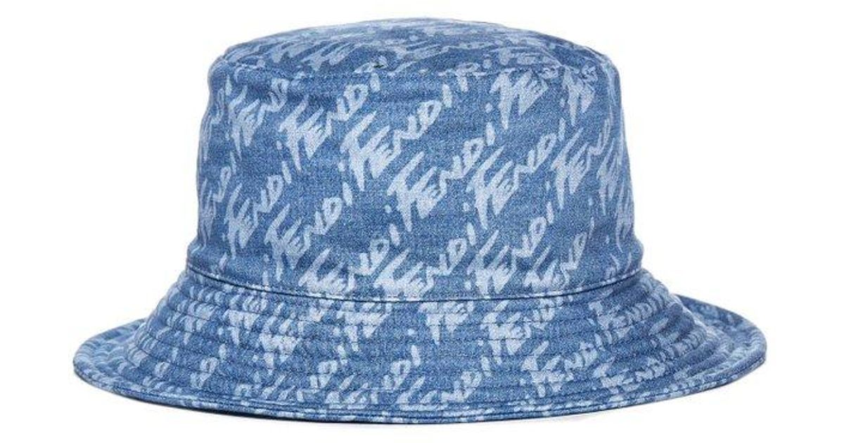 Fendi Denim bucket hat with monogram, Men's Accessories