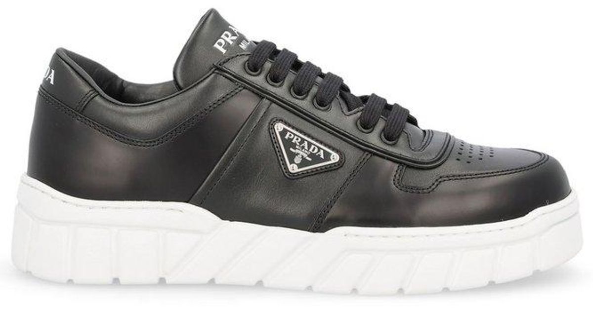prada logo plaque lace up sneakers