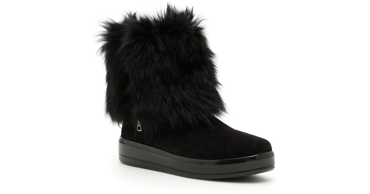 Prada Fur Boots in Black - Lyst