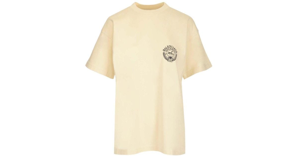 Balenciaga Scissors Crest Crewneck T-shirt in Natural | Lyst