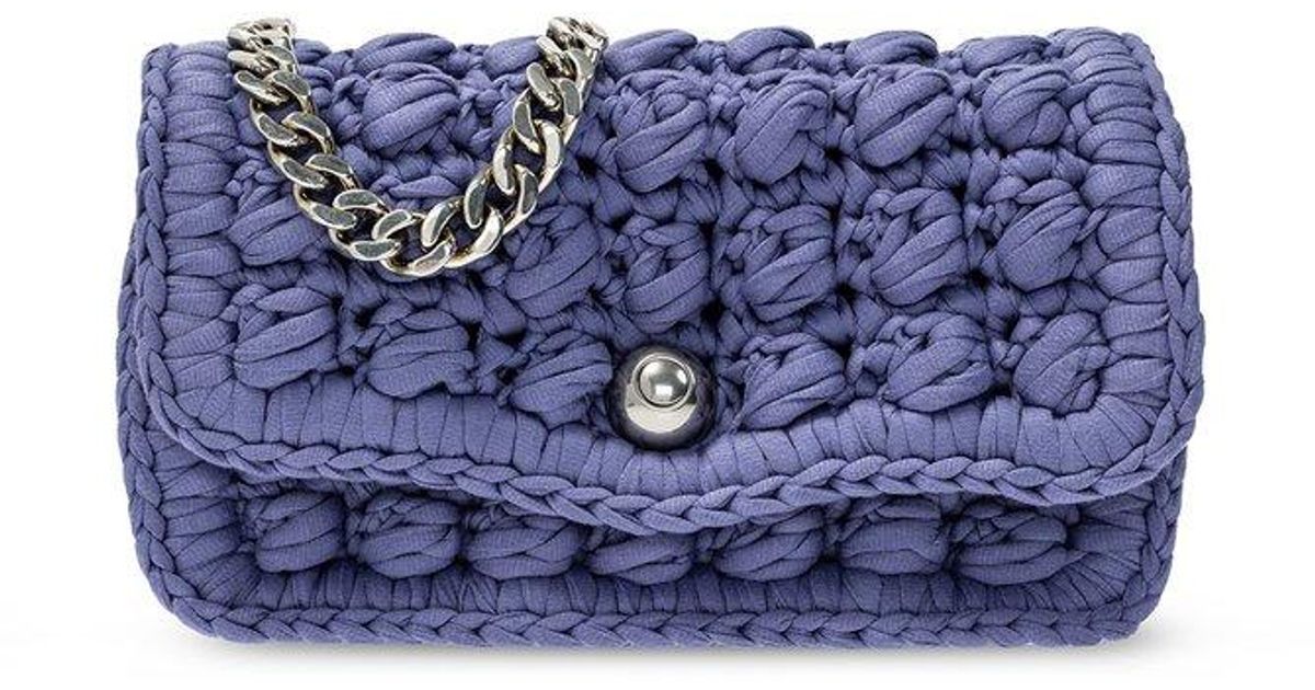 Bottega Classic Crocheted Shoulder Bag in Blue Lyst