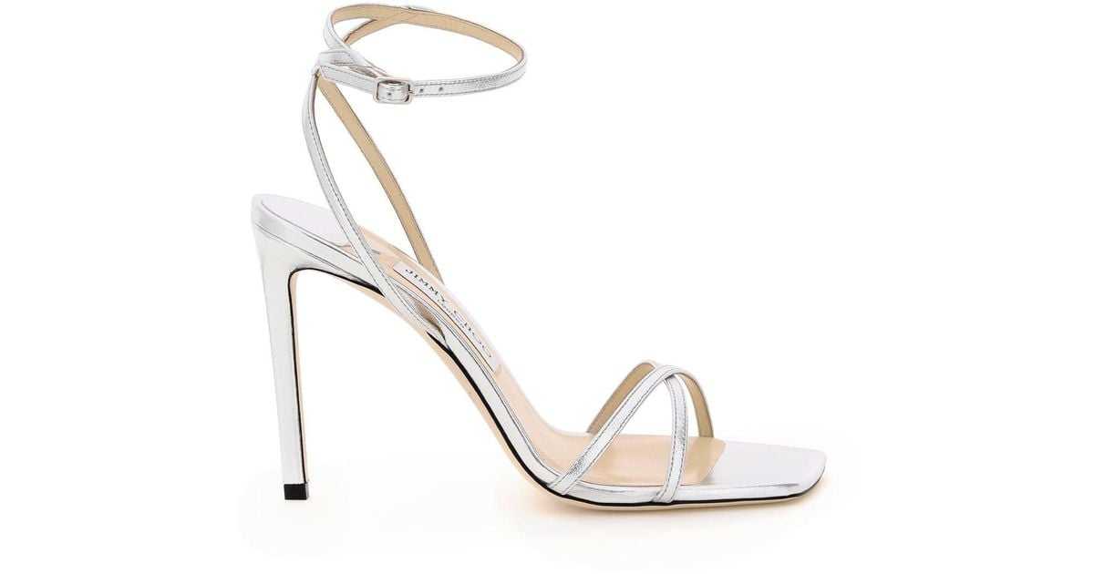 Jimmy Choo Leather Metz 100 Sandals in Silver (Metallic) - Lyst