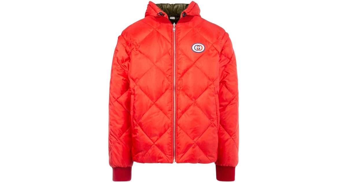 Gucci Synthetic Reversible Red And Green Down Puffer Jacket for Men - Lyst