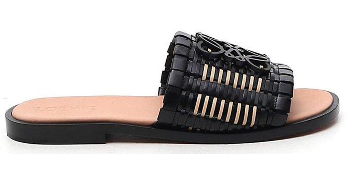 Loewe Anagram Logo Plaque Interwoven Sandals in Black Lyst