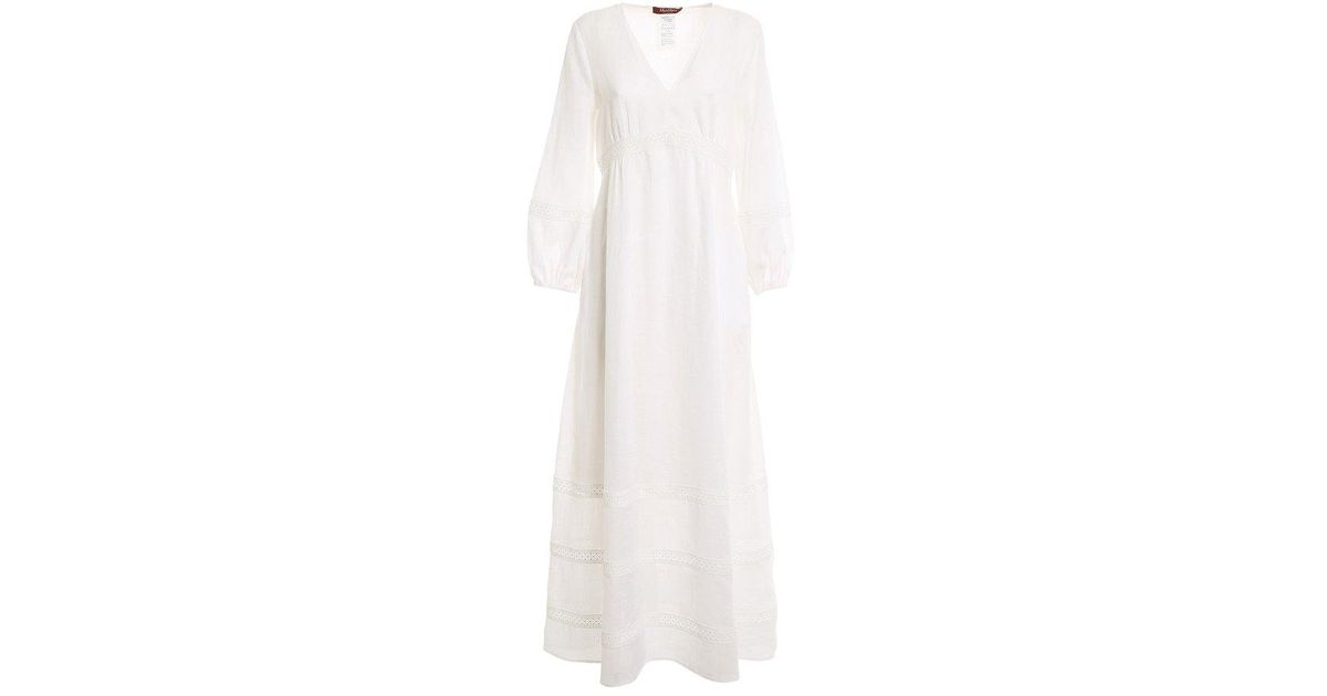 Max Mara Lace Inlay V-neck Midi Dress in White | Lyst UK