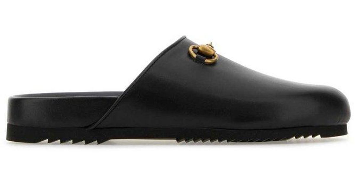 Gucci Gancini Plaque Roundtoe Slides in Black Lyst