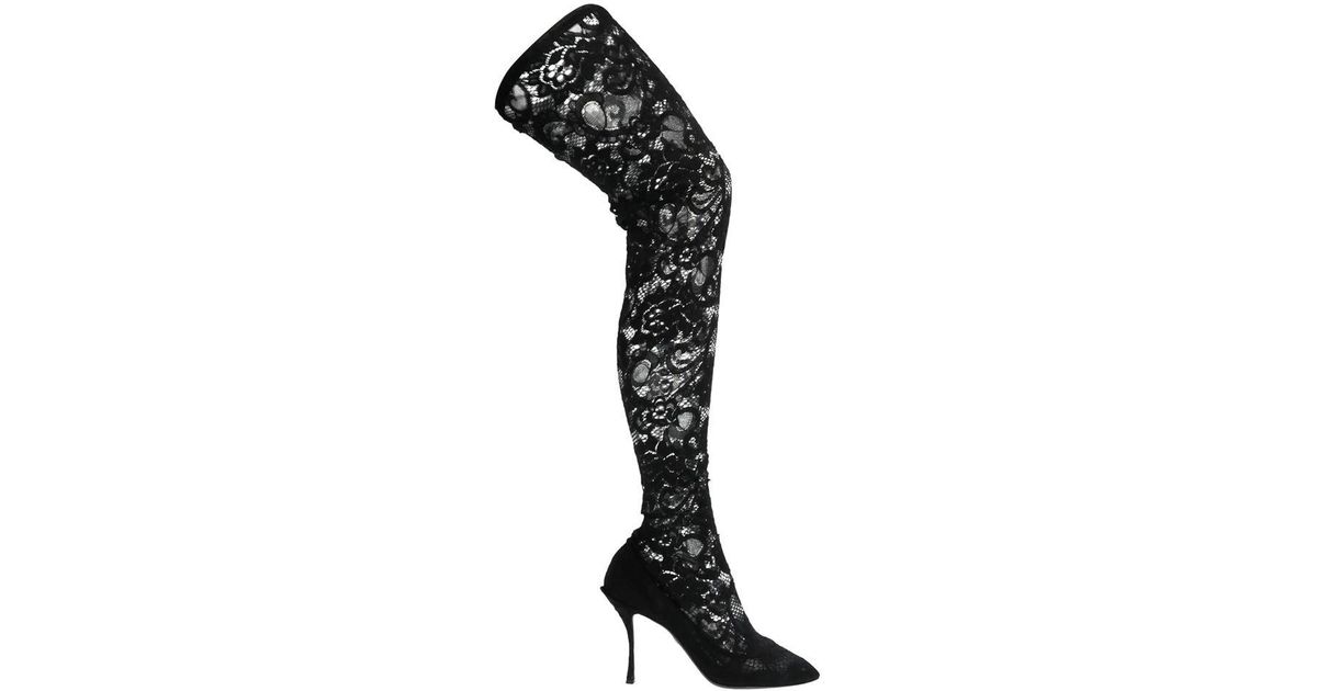 Dolce & Gabbana Lace Thigh High Boots in Black - Lyst