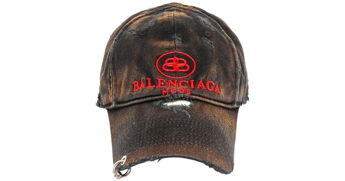 Balenciaga Bb Mode Destroyed Piercing Baseball Cap in Red Balenciaga Bb Mode Destroyed Piercing Baseball Cap in Red