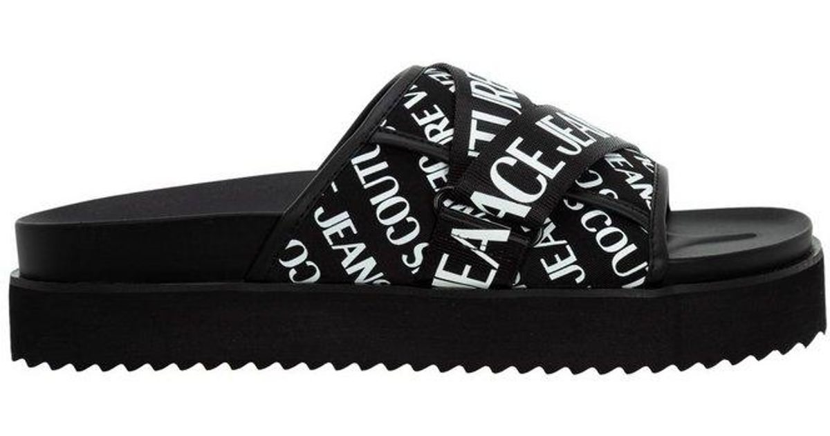 Versace Jeans Couture Baroque Printed Logo Strap Sandals in Black for