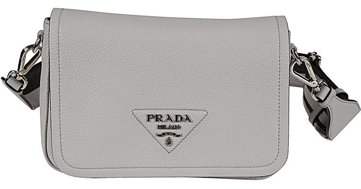 Prada Leather Flou Logo Lettering Shoulder Bag in Grey (Grey) - Lyst
