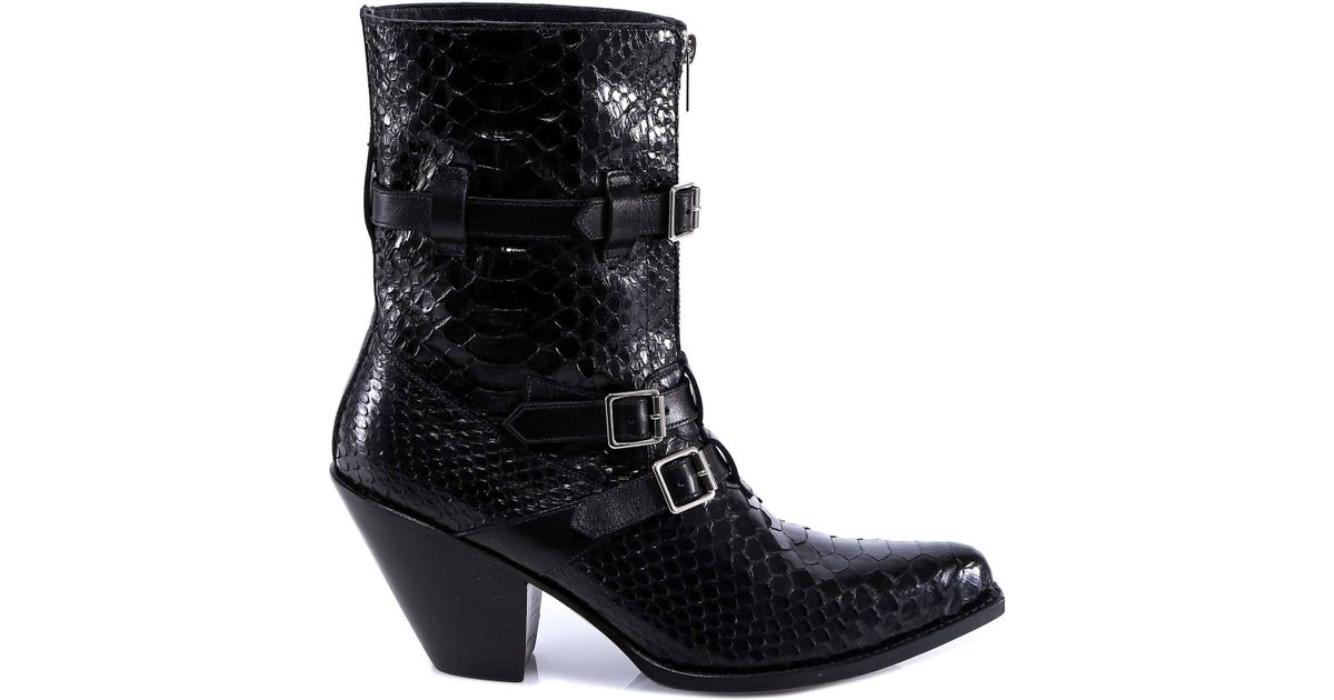 Celine Leather Berlin Python Boots in Black | Lyst