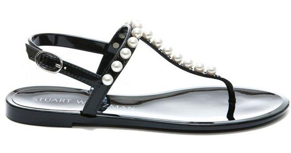 Stuart Weitzman Rubber Goldie Jelly Embellished Thong Sandals in Black