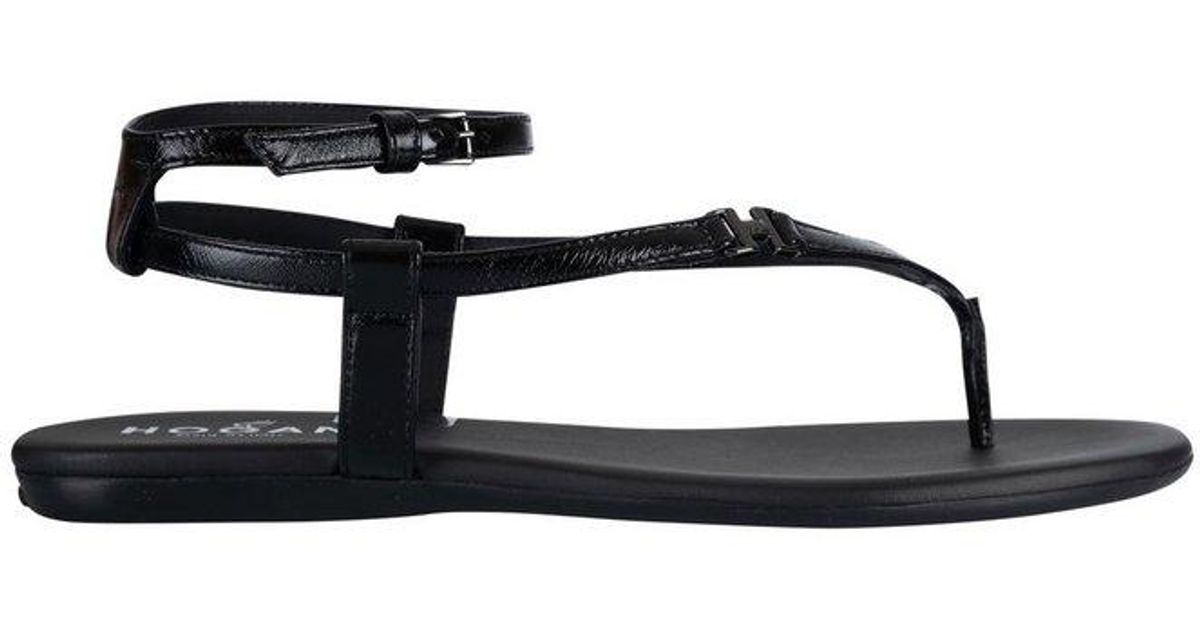 Hogan Leather Ankle Strap Thong Sandals in Black | Lyst Australia