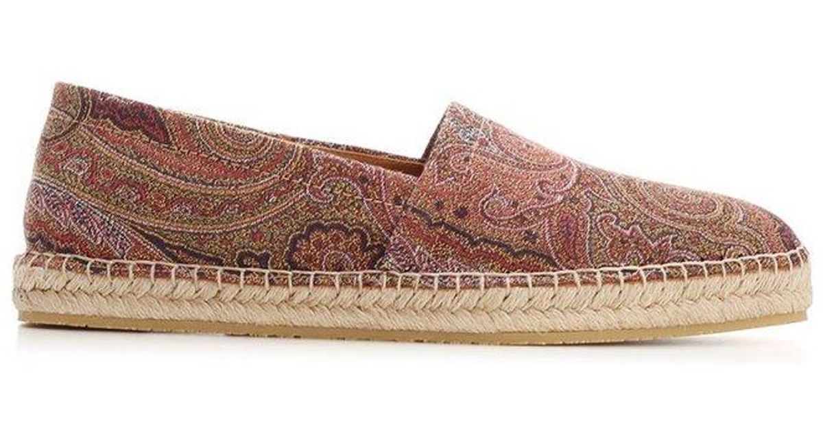 Etro Leather Paisley Printed Slip-on Espadrilles in Brown for Men | Lyst