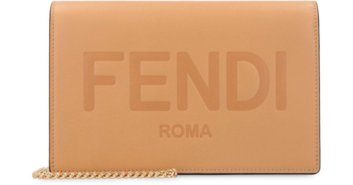 Fendi Roma Lettering Chain Wallet in Brown Lyst
