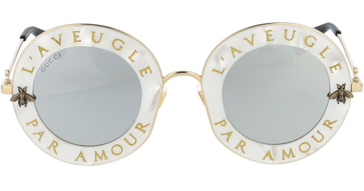 Gucci Slogan Printed Round Sunglasses 