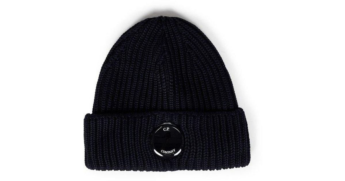 C.P. Company Lens detailed Ribbed Beanie in Blue for Men Lyst Canada