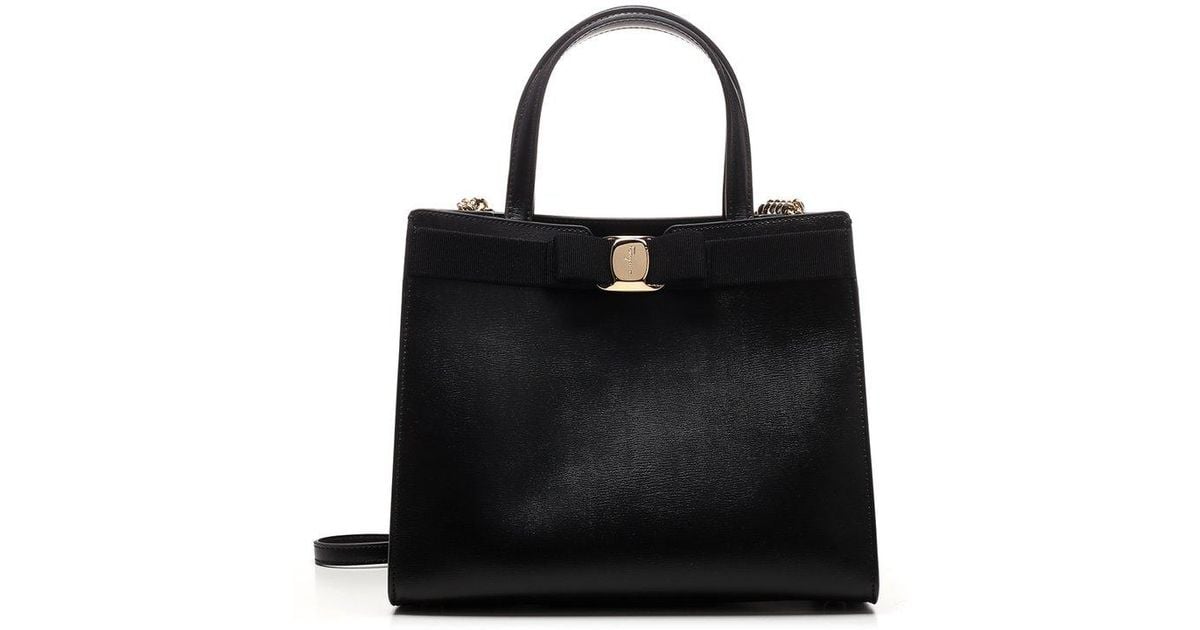 Ferragamo Vara Bow Medium Top Handle Bag in Black | Lyst