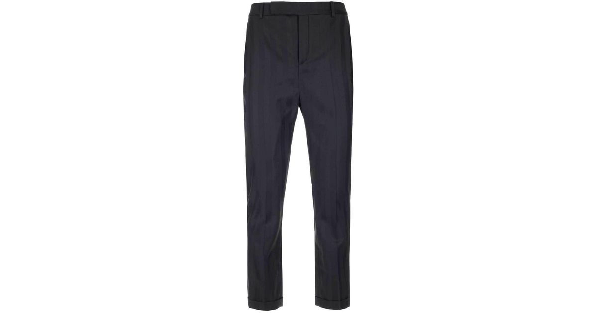 Saint Laurent Wool Striped Slim Fit Trousers in Black for Men - Lyst