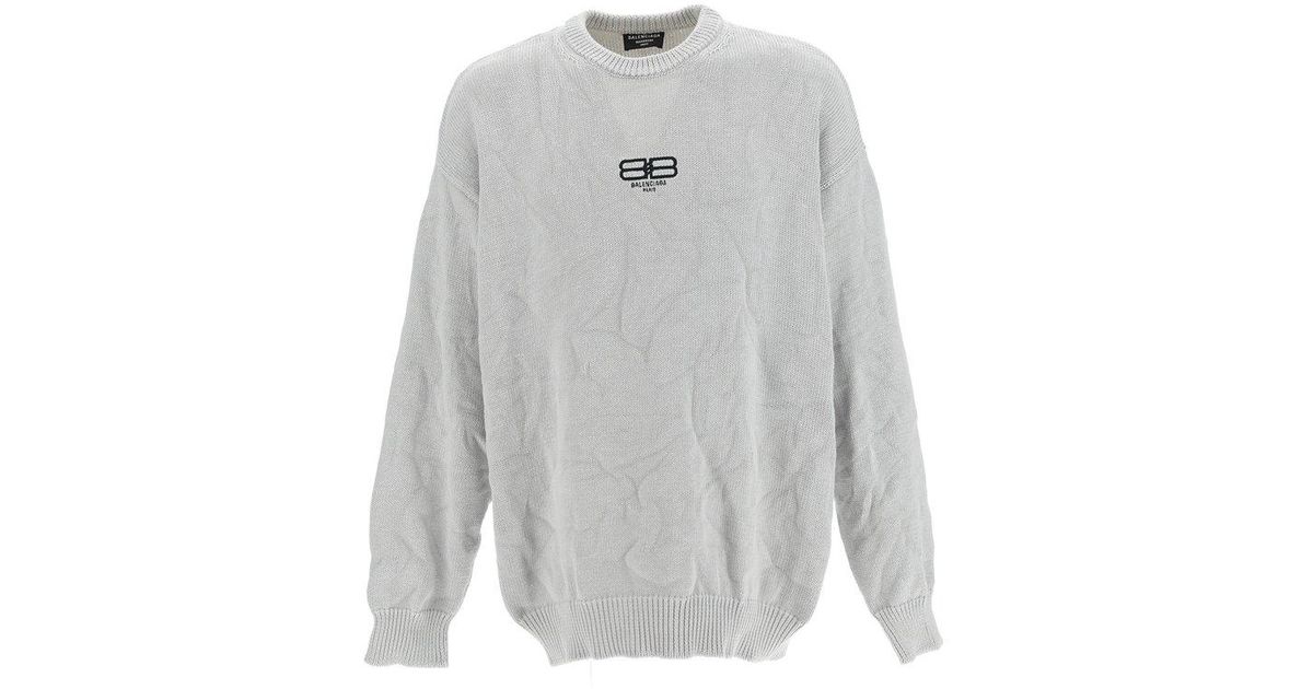 robot mesterværk vandring Balenciaga Logo Embroidered Knit Jumper in Gray for Men | Lyst