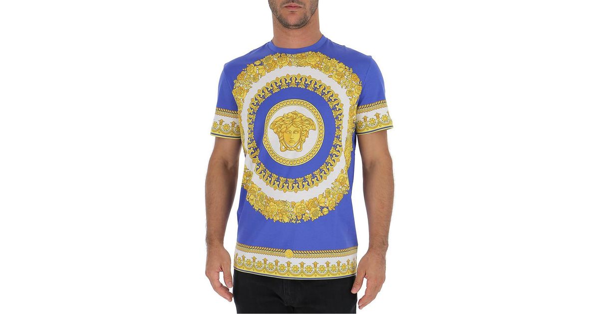 Versace Cotton Greca Pattern T-shirt in Blue/Gold/White (Blue) for Men ...