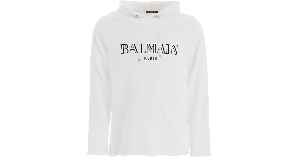 Balmain Logo Hoodie in White for Men - Lyst
