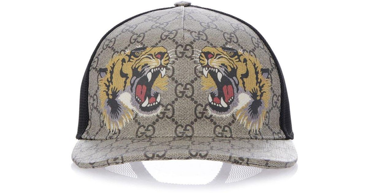 Gucci Beige Tiger Print GG Supreme Baseball Cap in Natural for Men Lyst