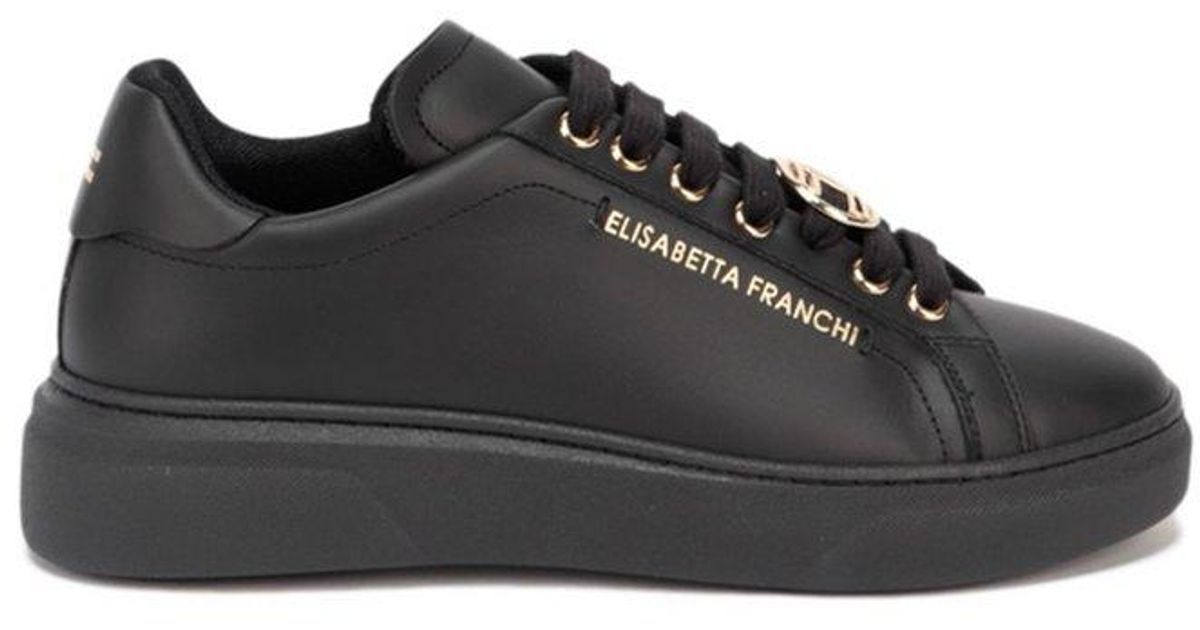 Elisabetta Franchi Leather Logo Detailed Low Top Sneakers in Black ...
