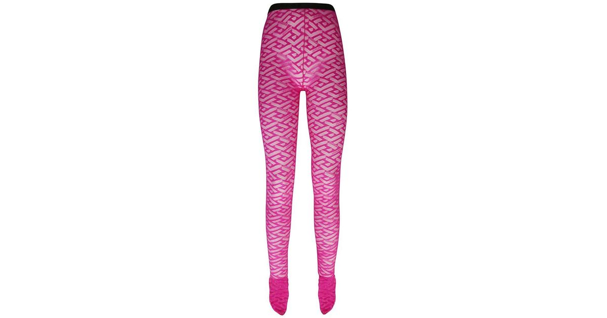 Versace High Waist Monogram Tulle Sheer Tights in Pink | Lyst UK