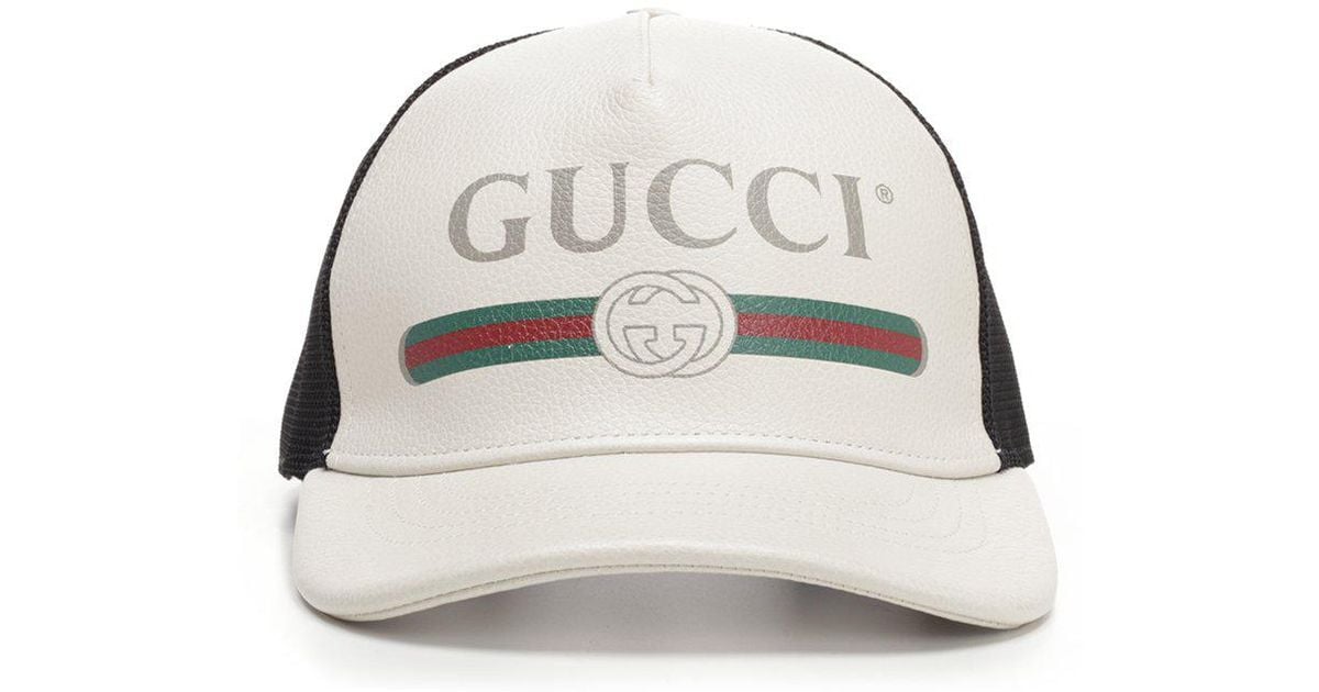 gucci print leather baseball hat