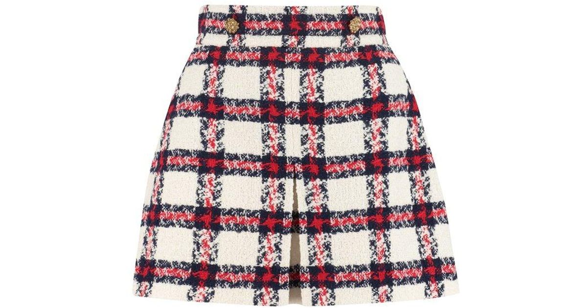 Gucci Check Tweed Mini Skirt in Red Lyst
