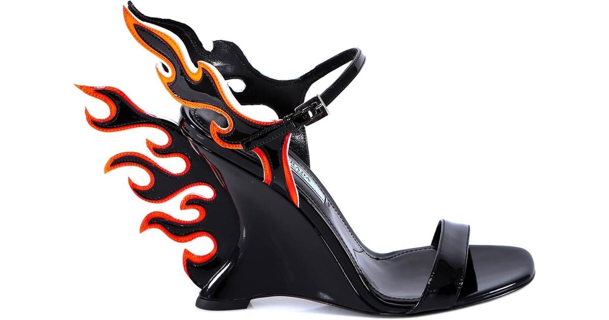Prada Flame Patent Leather Sandals in 