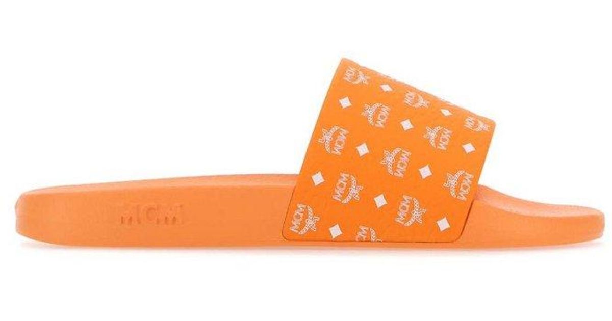 MCM Rubber Monogram Printed Open-toe Slides in Orange for Men | Lyst UK