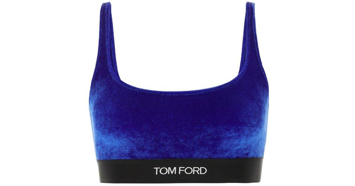 Tom Ford Logo-trim Velvet Bralette in Blue
