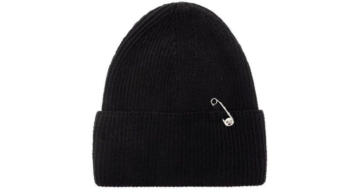 Versace Safety Pin Detailed Knit Beanie in Black Lyst