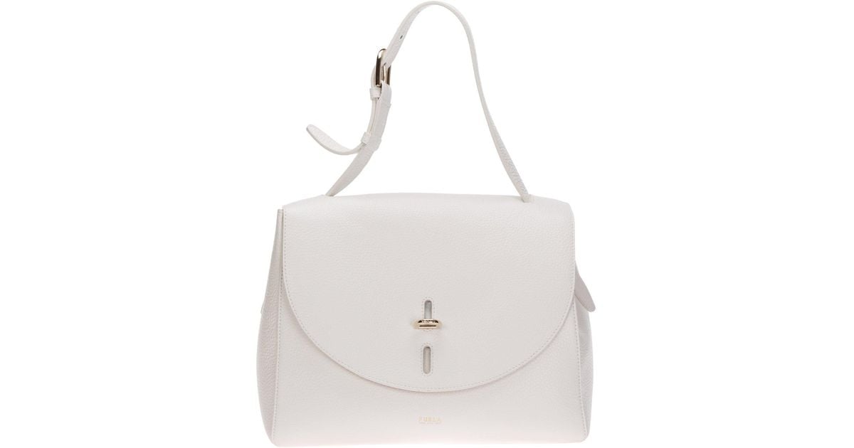 Furla Leather Net Medium Top Handle Bag in White | Lyst