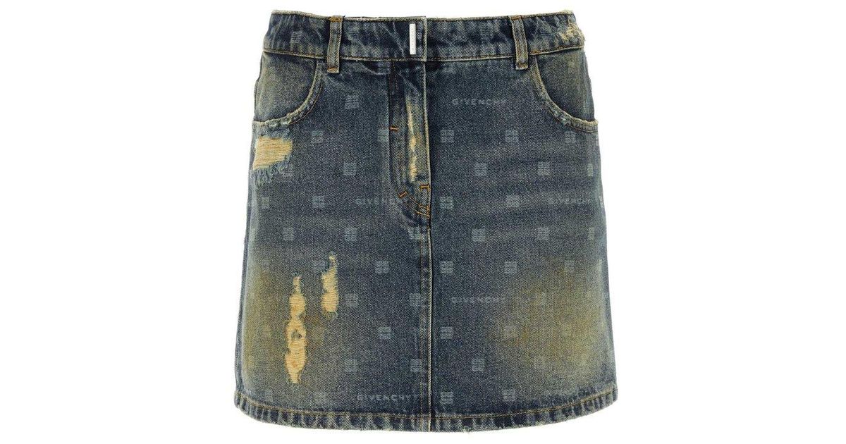 Givenchy Printed Denim Mini Skirt in Blue | Lyst
